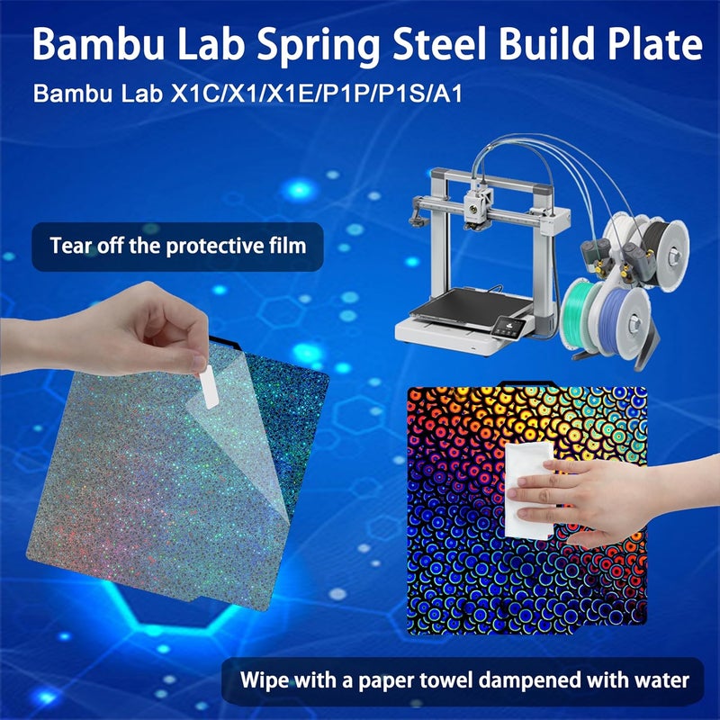 Tiny Trees Build Plate for Bambu Lab P1S P2S A1 X1 X1C X1E P1P: TinytreesSmooth PEI H1H Carbon PET PEO PEY Sheet Bed Plate P1S Build Plate for 3D Printing Hobbyist, 257 X 257mm (PEY-Starry + PEK-Kaleidoscope) - Image 2